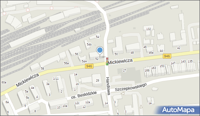 Sucha Beskidzka, Mickiewicza Adama, 52a, mapa Sucha Beskidzka