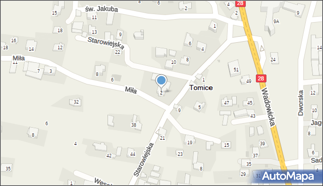 Tomice, Miła, 2, mapa Tomice