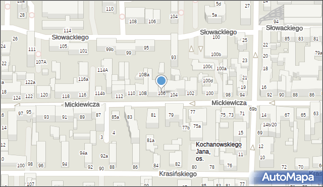 Toruń, Mickiewicza Adama, 106, mapa Torunia