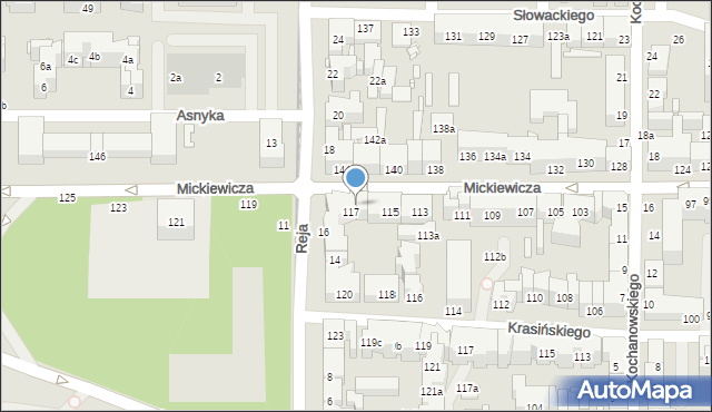 Toruń, Mickiewicza Adama, 117-117A, mapa Torunia