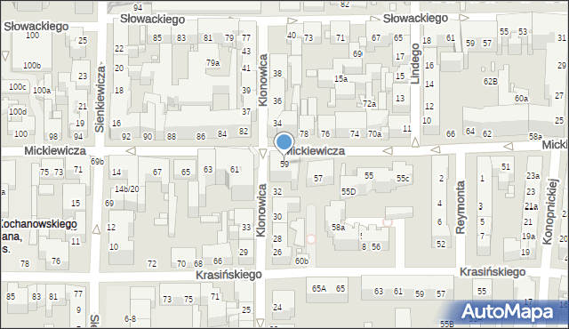 Toruń, Mickiewicza Adama, 59, mapa Torunia