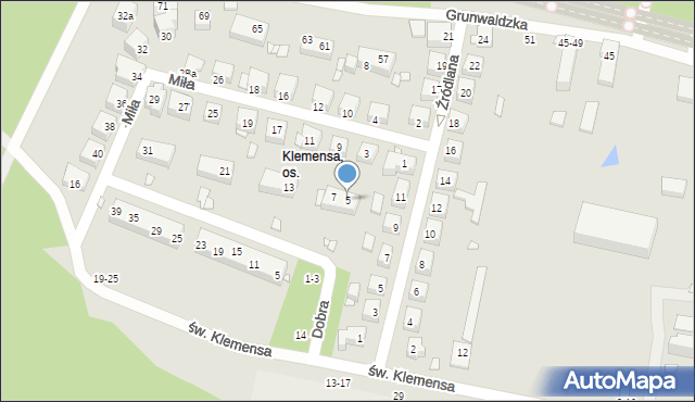 Toruń, Miła, 5, mapa Torunia