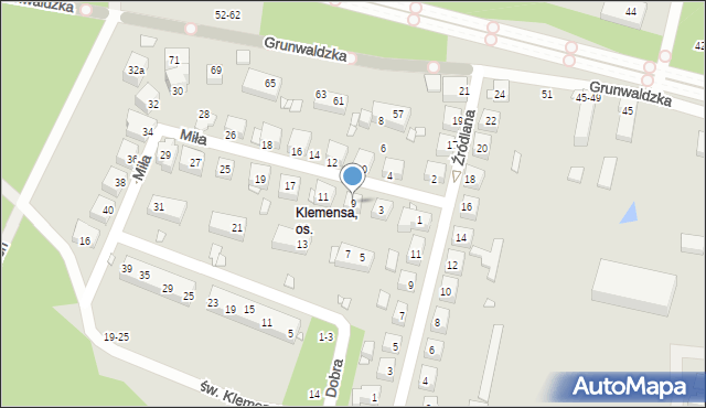 Toruń, Miła, 9, mapa Torunia