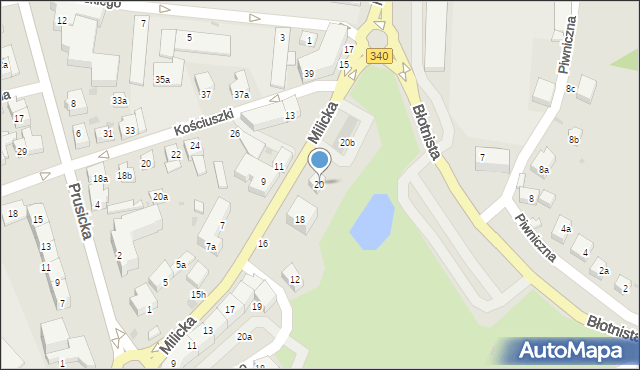 Trzebnica, Milicka, 20, mapa Trzebnica