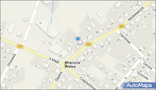 Wręczyca Wielka, Mickiewicza Adama, 3, mapa Wręczyca Wielka