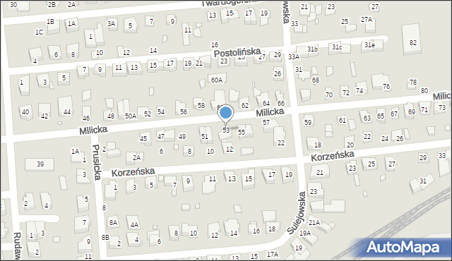 Wrocław, Milicka, 53, mapa Wrocławia