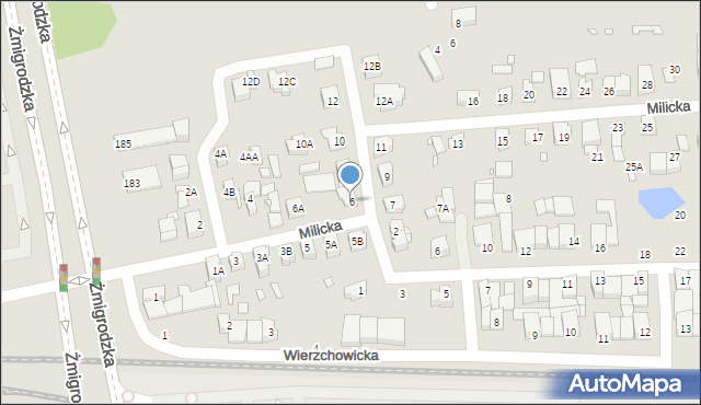 Wrocław, Milicka, 6, mapa Wrocławia