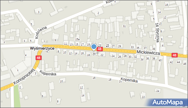 Wyśmierzyce, Mickiewicza Adama, 20, mapa Wyśmierzyce