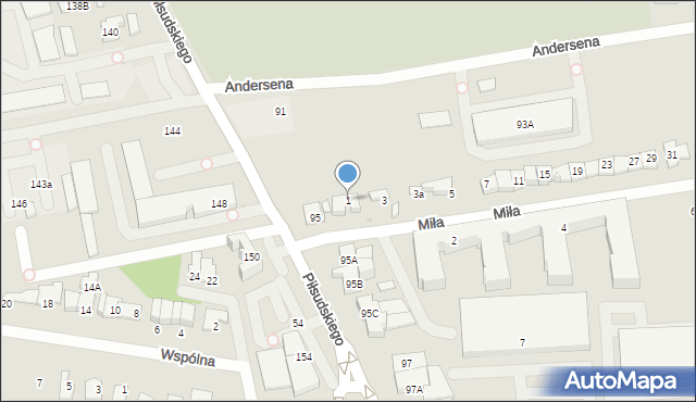 Ząbki, Miła, 1, mapa Ząbki