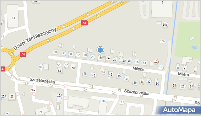 Zamość, Milera Stefana, 26, mapa Zamościa