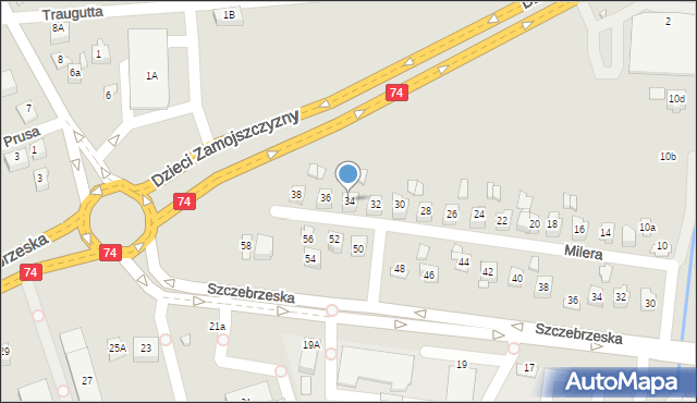 Zamość, Milera Stefana, 34, mapa Zamościa