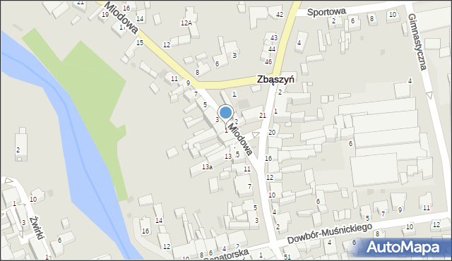 Zbąszyń, Miodowa, 1, mapa Zbąszyń