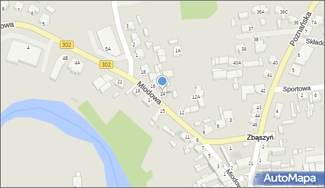 Zbąszyń, Miodowa, 14, mapa Zbąszyń