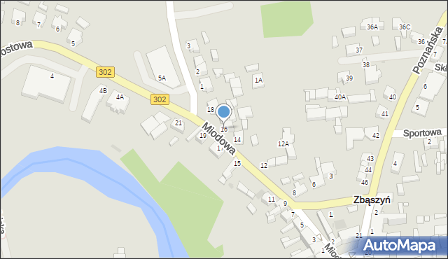 Zbąszyń, Miodowa, 16, mapa Zbąszyń