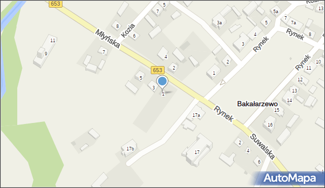 Bakałarzewo, Młyńska, 1, mapa Bakałarzewo