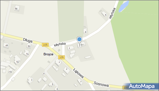 Brojce, Młyńska, 2, mapa Brojce