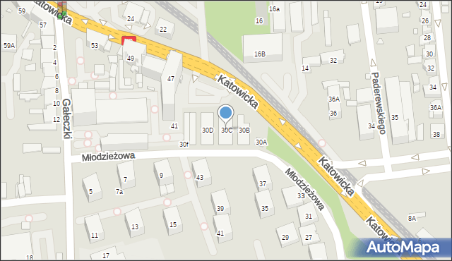 Chorzów, Młodzieżowa, 30C, mapa Chorzów