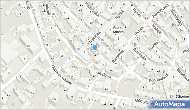 Gliwice, Mleczna, 4, mapa Gliwic