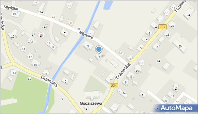 Godziszewo, Młyńska, 3, mapa Godziszewo