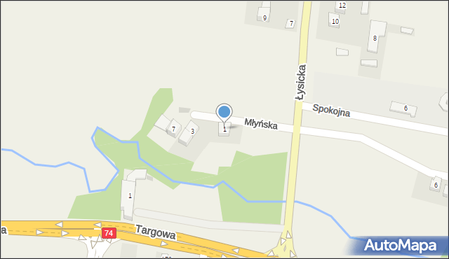 Górno, Młyńska, 1, mapa Górno