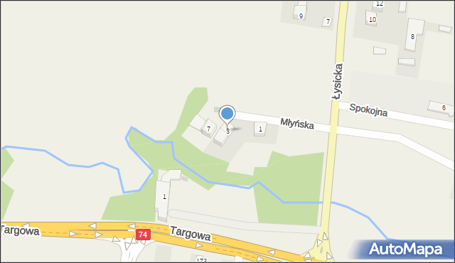 Górno, Młyńska, 3, mapa Górno