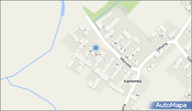 Kamionka, Młyńska, 9, mapa Kamionka