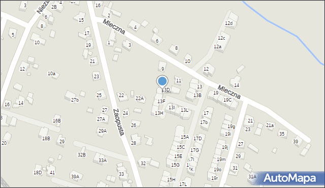 Katowice, Mleczna, 13E, mapa Katowic