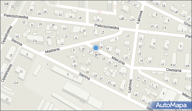 Kielce, Mleczna, 25, mapa Kielc