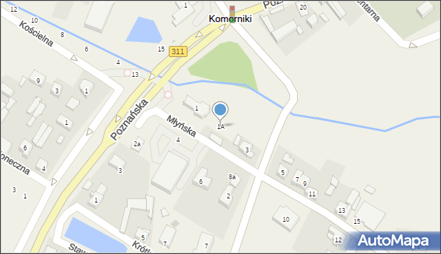 Komorniki, Młyńska, 1A, mapa Komorniki