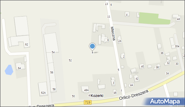 Kozerki, Mleczna, 7, mapa Kozerki