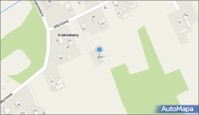 Krakowiany, Młynowa, 89A, mapa Krakowiany