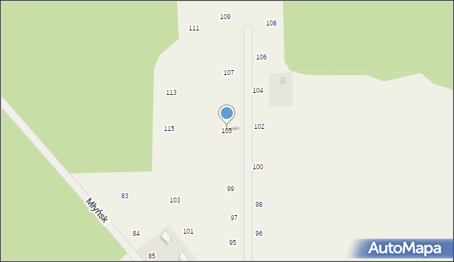 Młyńsk, Młyńsk, 105, mapa Młyńsk