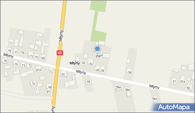 Młyny, Młyny, 60A, mapa Młyny