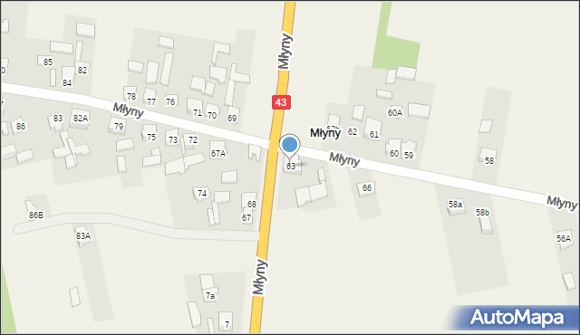 Młyny, Młyny, 63, mapa Młyny