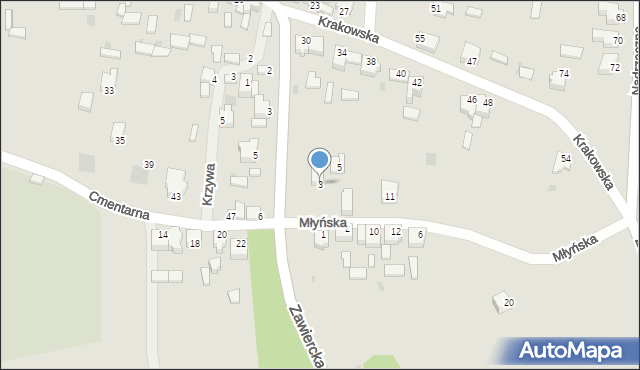 Myszków, Młyńska, 3, mapa Myszków