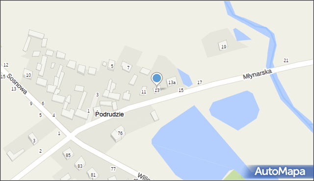 Podrudzie, Młynarska, 13, mapa Podrudzie