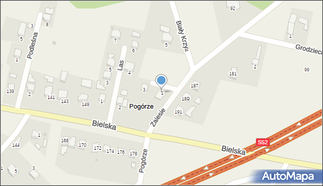 Pogórze, Młoda, 1, mapa Pogórze