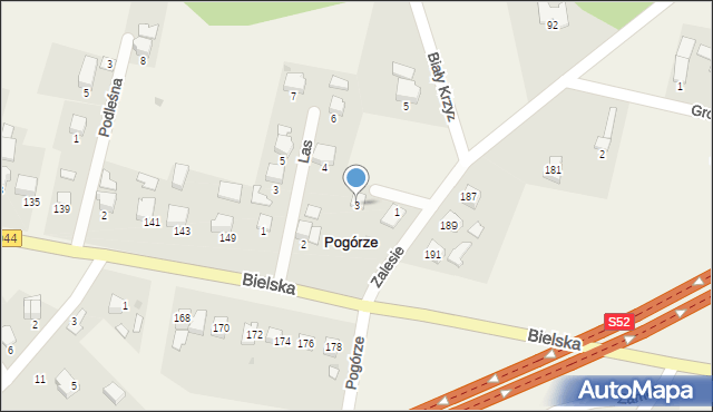 Pogórze, Młoda, 3, mapa Pogórze