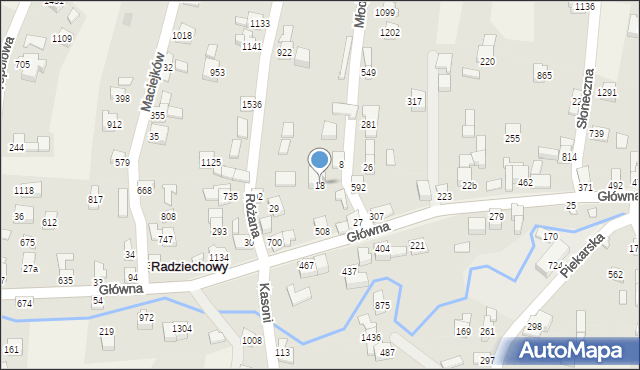 Radziechowy, Młodych, 18, mapa Radziechowy