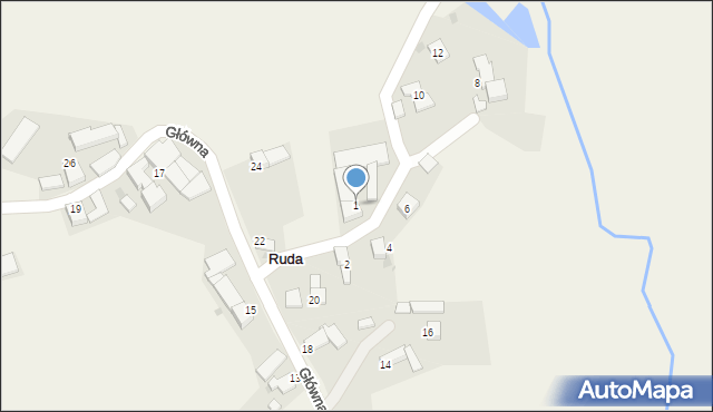 Ruda, Młyńska, 1, mapa Ruda