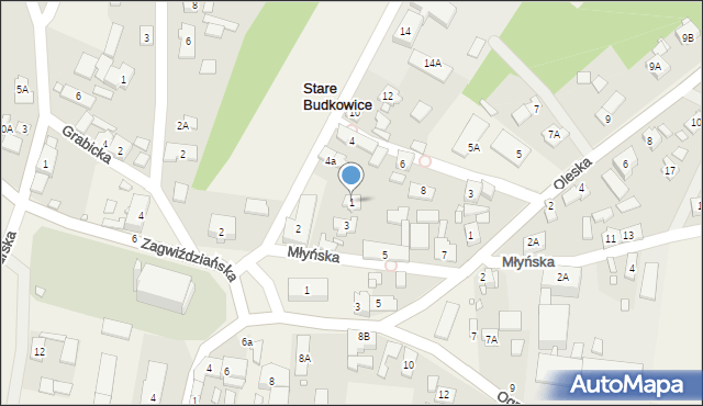 Stare Budkowice, Młyńska, 1, mapa Stare Budkowice