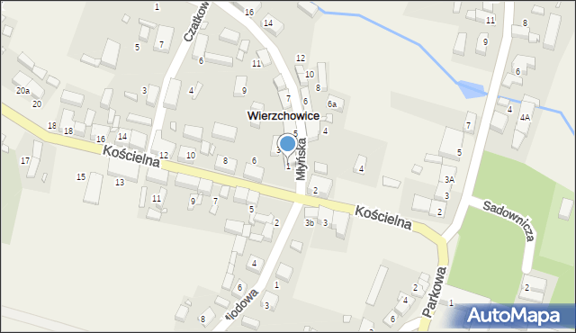 Wierzchowice, Młyńska, 1, mapa Wierzchowice