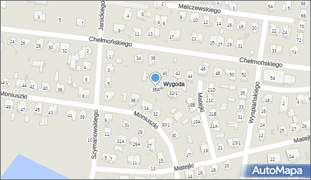 Białystok, Moniuszki Stanisława, 36A, mapa Białegostoku