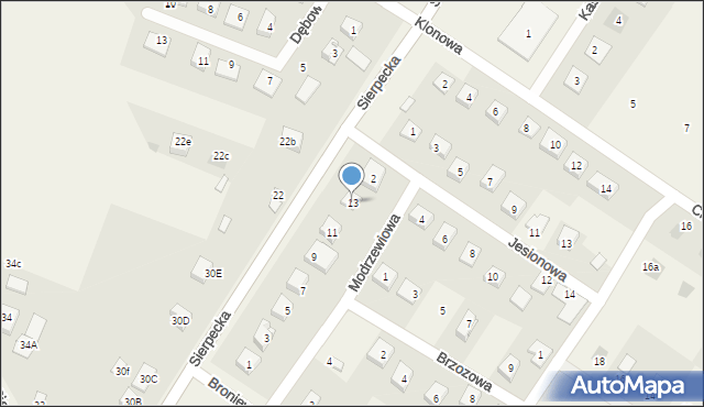 Bielsk, Modrzewiowa, 13, mapa Bielsk
