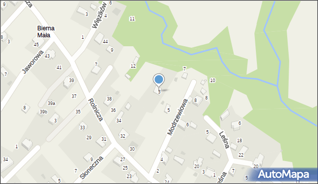 Bierna, Modrzewiowa, 3, mapa Bierna