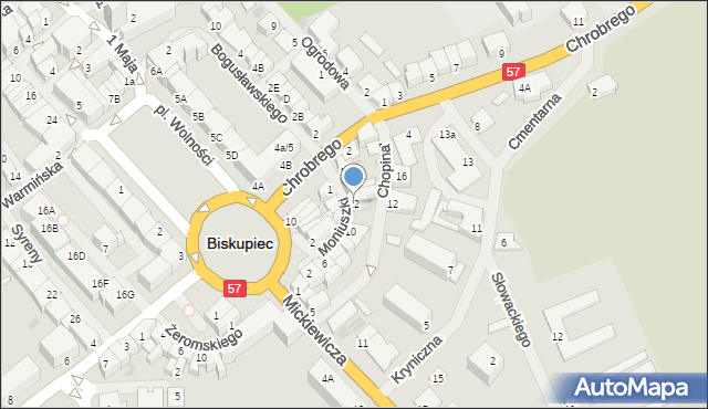 Biskupiec, Moniuszki Stanisława, 12, mapa Biskupiec