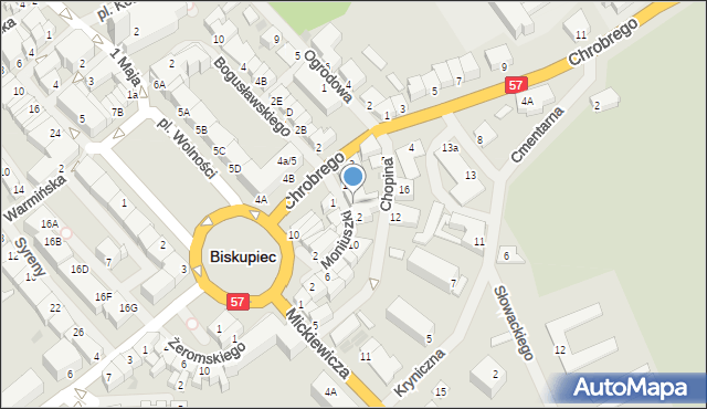 Biskupiec, Moniuszki Stanisława, 14, mapa Biskupiec