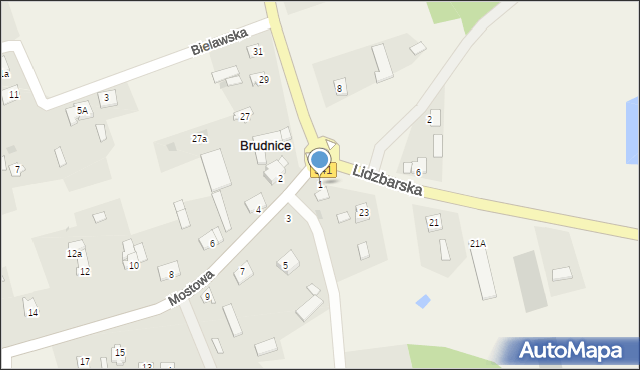 Brudnice, Mostowa, 1, mapa Brudnice