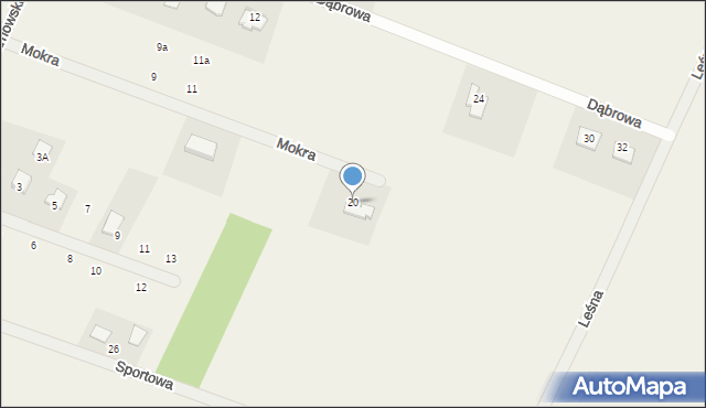 Brzeziny, Mokra, 20, mapa Brzeziny