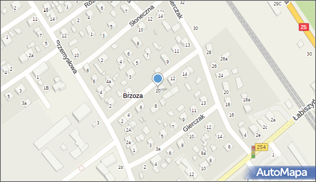 Brzoza, Modrakowa, 10, mapa Brzoza